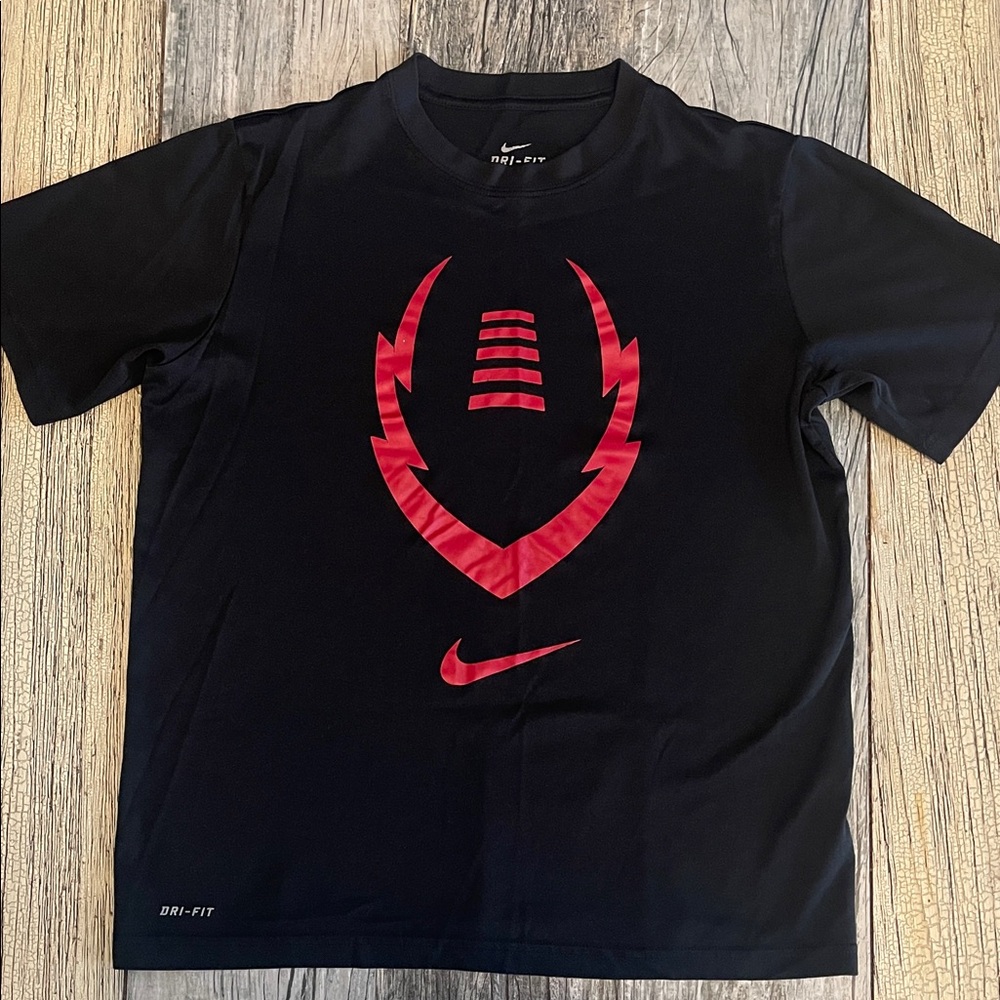 Nike Black Short-Sleeve Dri-FIT Tee with Red Football Graphic
